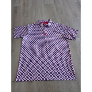 BOGEY BROS GOLF POLO XXL 2XL "Curves Right" wore once All Over Print Red White